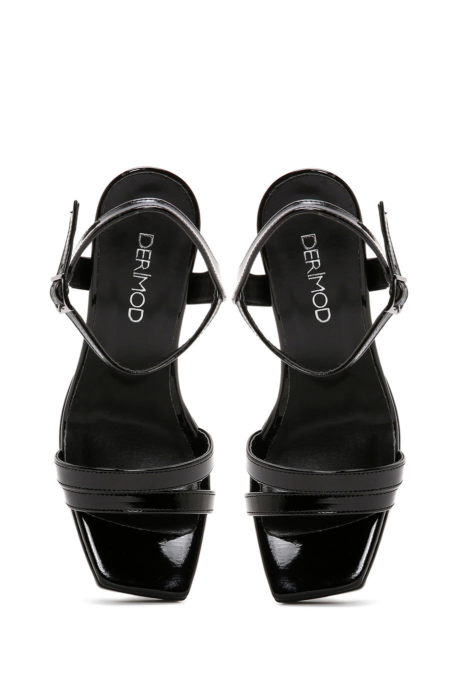 Women's Black Patent Leather Platform Heeled Sandals