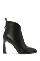 Woman Black Zip Closure Heeled Leather Boots | Derimod