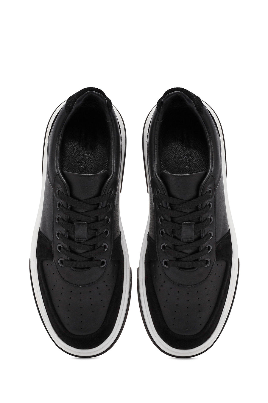 Men's Black Lace-up Thick-Sole Leather Sneaker