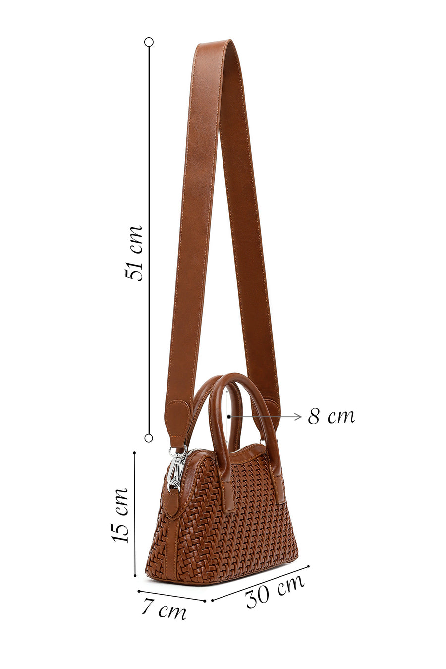 Woman Brown Long-Strap Braided Shoulder Bag