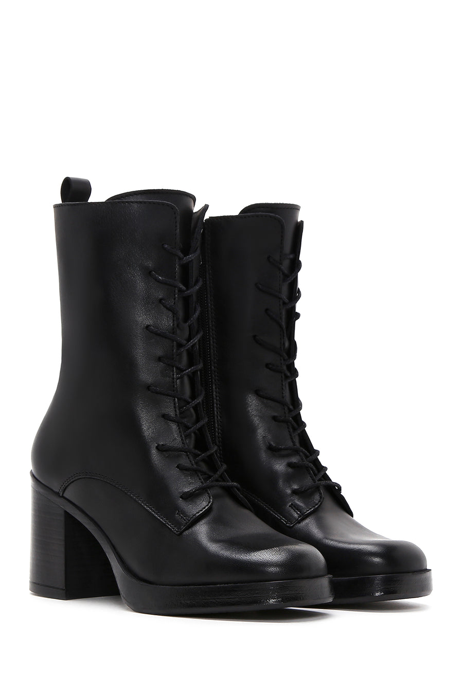 Women's Black Leather Heeled Boots