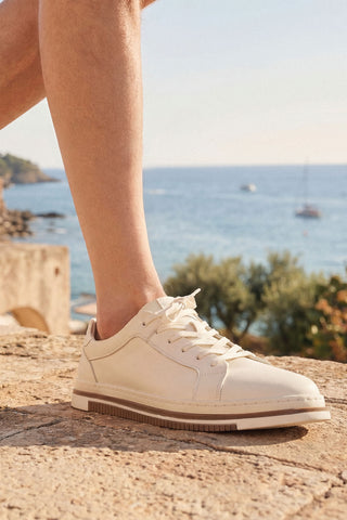 Erkek Beyaz Bağcıklı Deri Sneaker