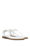 Women's White Flip-Flop Patent Leather Sandals | Derimod