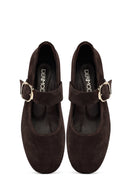 Woman Brown Buckled Suede Leather Ballet Flat | Derimod
