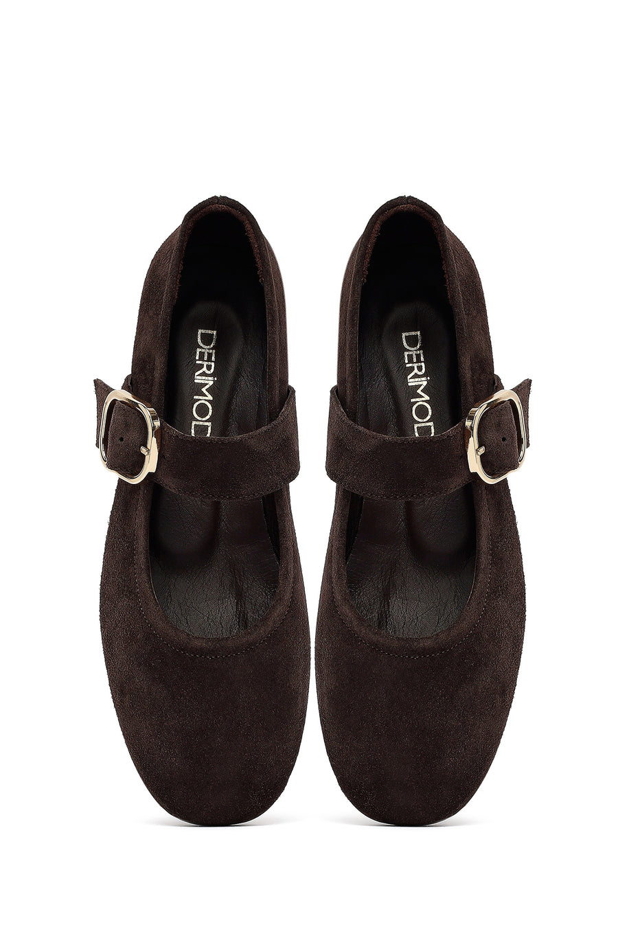 Woman Brown Buckled Suede Leather Ballet Flat