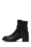 Woman Black Zip Closure Thick-Heeled Leather Boots | Derimod