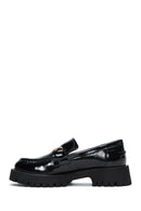 Woman Black Buckled Thick-Soled Patent Leather Leather Masculine Loafer | Derimod