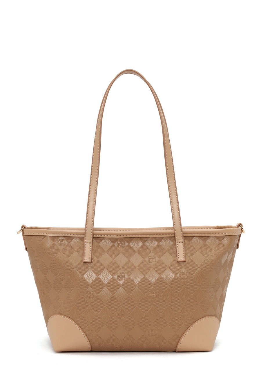 Woman Beige Long-Strap Printed Shoulder Bag