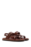 Women's Tan Ankle Strap Flip-Flop Leather Sandals | Derimod