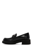 Woman Black Buckled Thick Sole Leather Masculine Loafer | Derimod