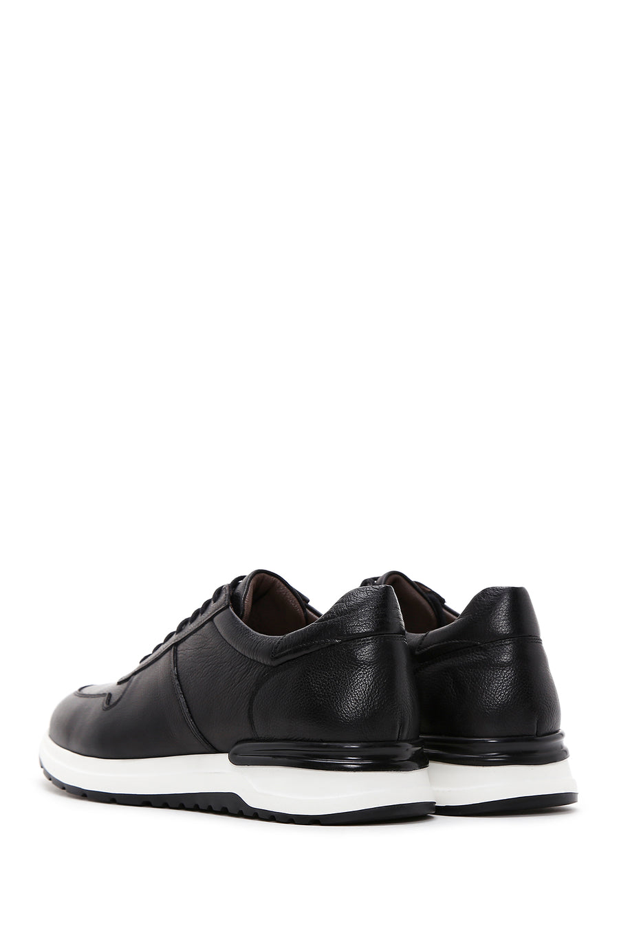 Erkek Siyah Bağcıklı Deri Casual Sneaker