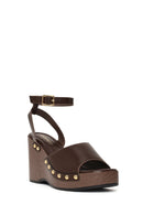 Woman Brown Ankle-Buckle Wedge-Heel Sandals | Derimod