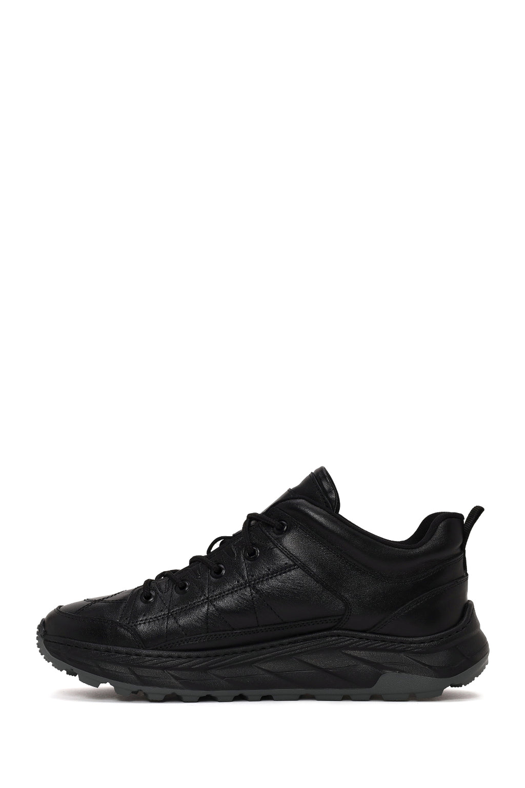Erkek Siyah Bağcıklı Kalın Tabanlı Deri Sneaker
