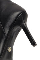Women's Black Zippered High Thin Heel Leather Boot | Derimod