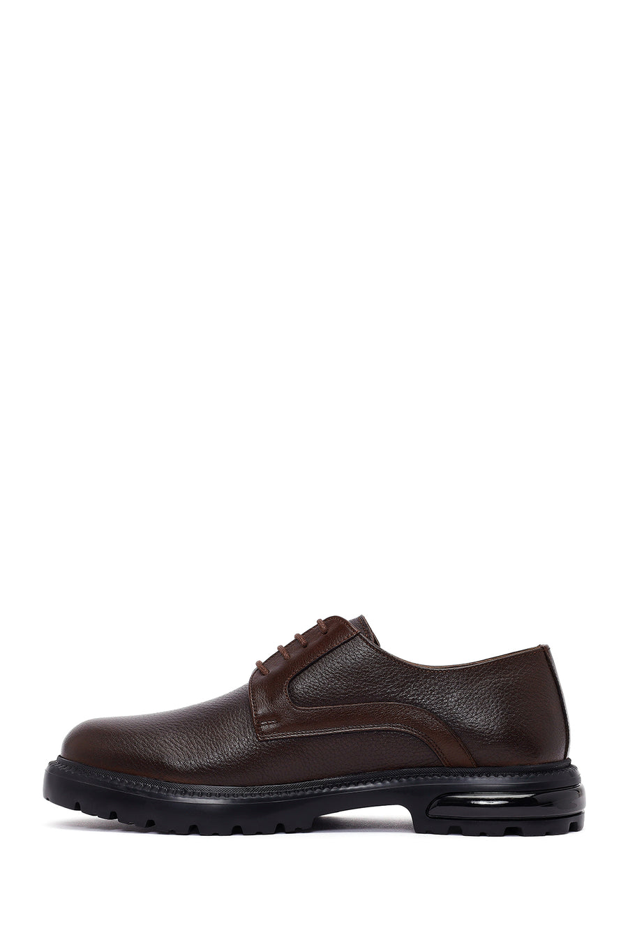 Men's Brown Lace-Up Thick-Soled Leather Casual Shoes