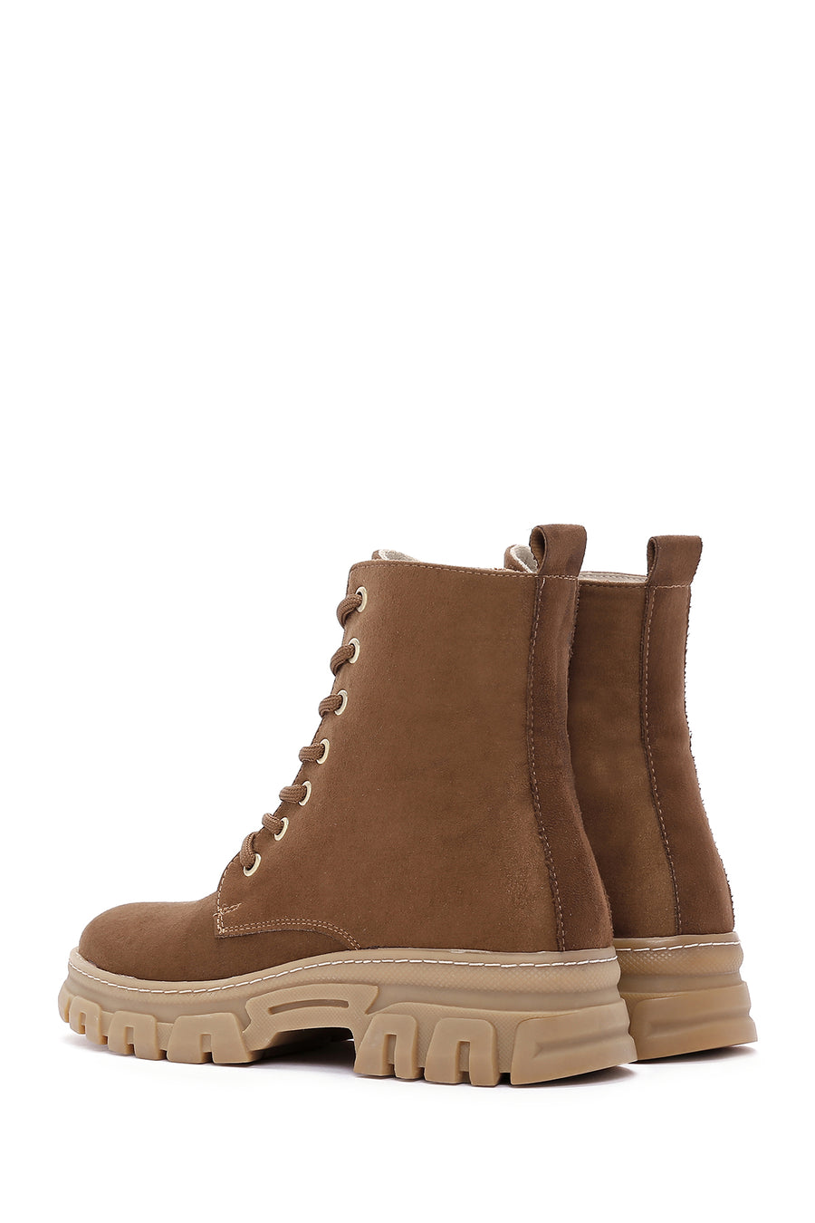 Women's Tan Suede Thick Soled Zippered Boots