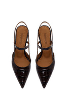 Woman Brown Open-Back Thin-Heeled Croc-Embossed Leather Shoes | Derimod