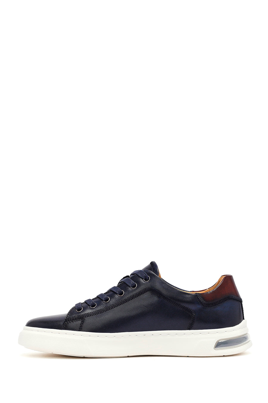 Erkek Lacivert Bağcıklı Deri Sneaker