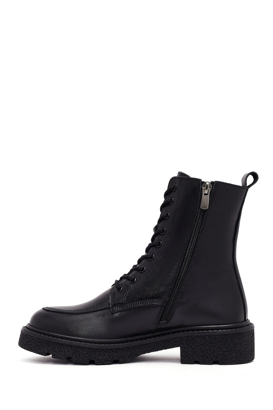 Women's Black Zippered Thick-Soled Leather Ankle Boots