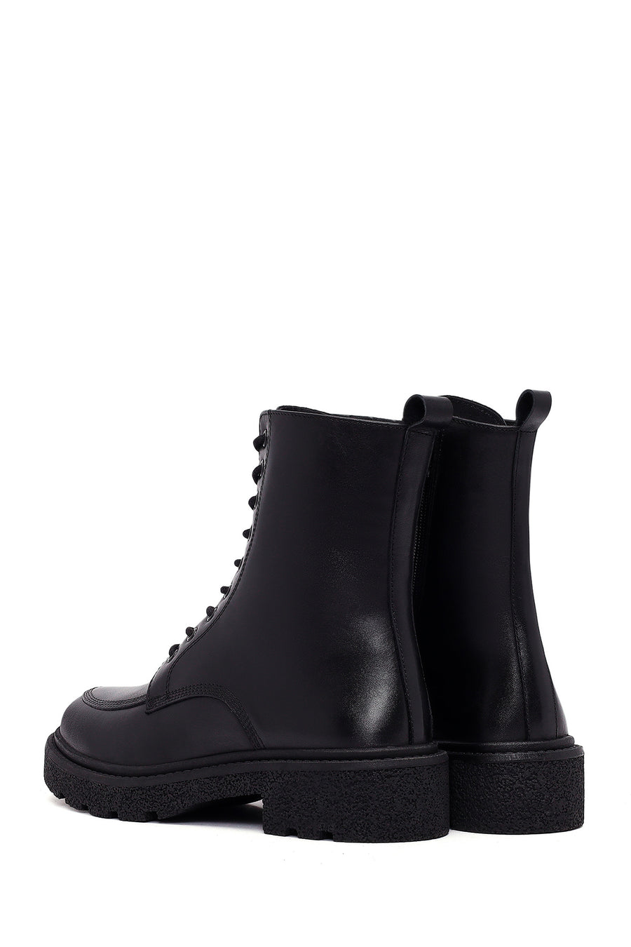 Women's Black Zippered Thick-Soled Leather Ankle Boots