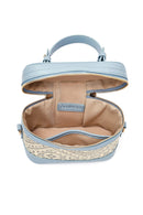 Women's Blue Long Strap Patterned Mini Box Crossbody Bag | Derimod