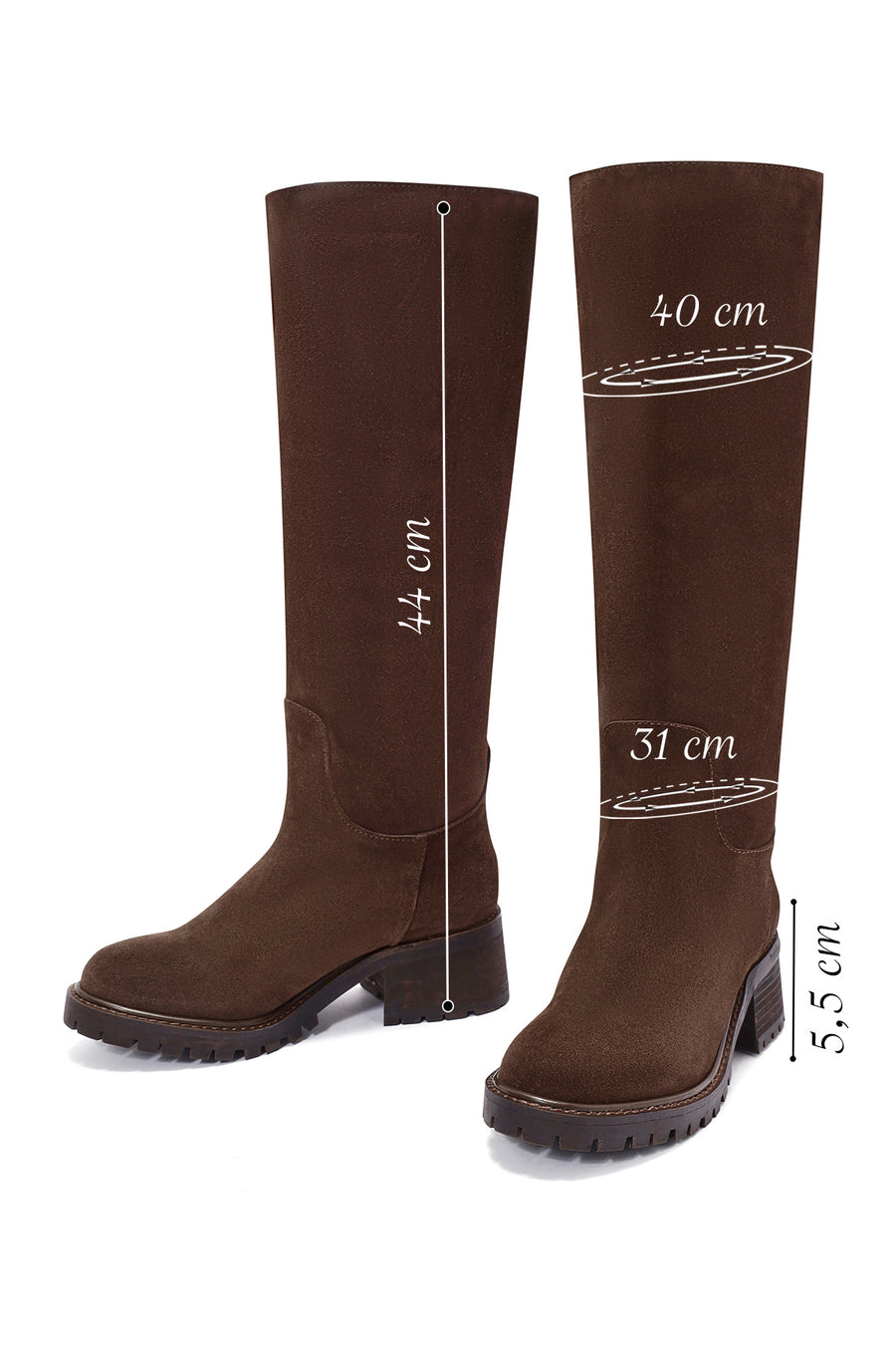 Women's Brown Chunky Heel Suede Leather Boots
