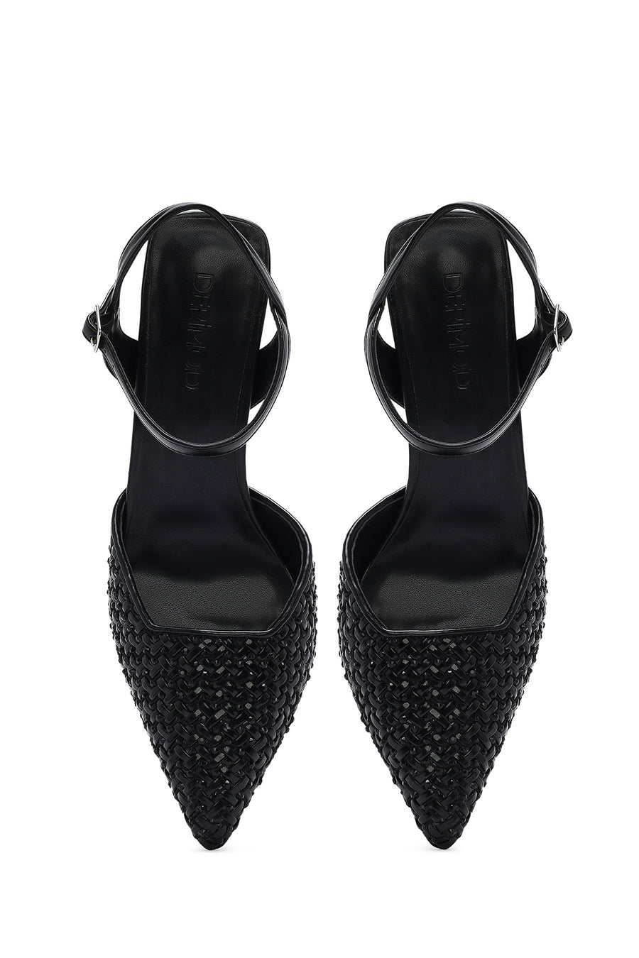 Women's Black Ankle Buckle Braided Thin Heeled Shoes