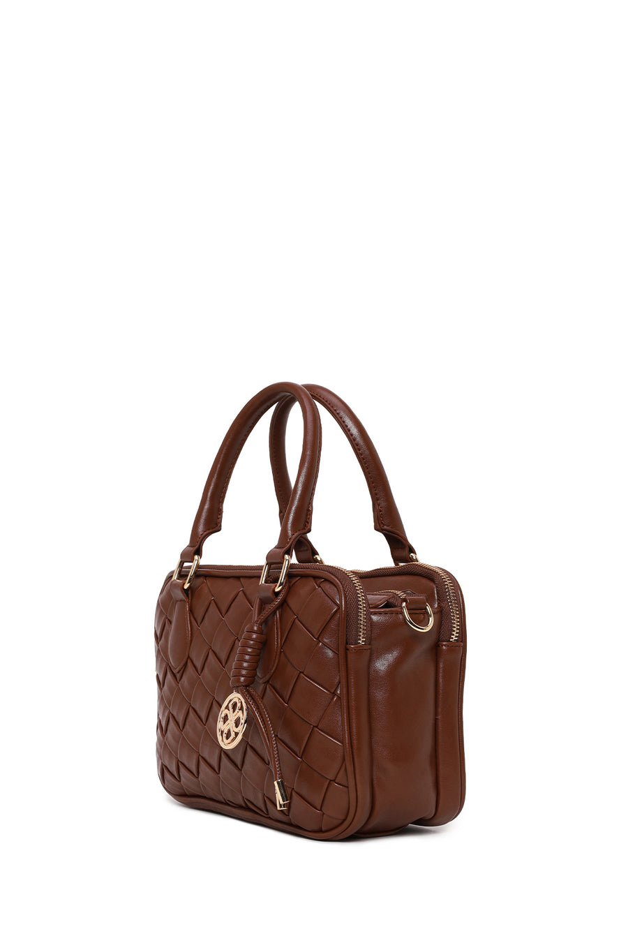 Woman Brown Braided Long-Strap Shoulder Bag