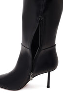 Woman Black Zip Closure Stiletto-Heel Leather Boots | Derimod