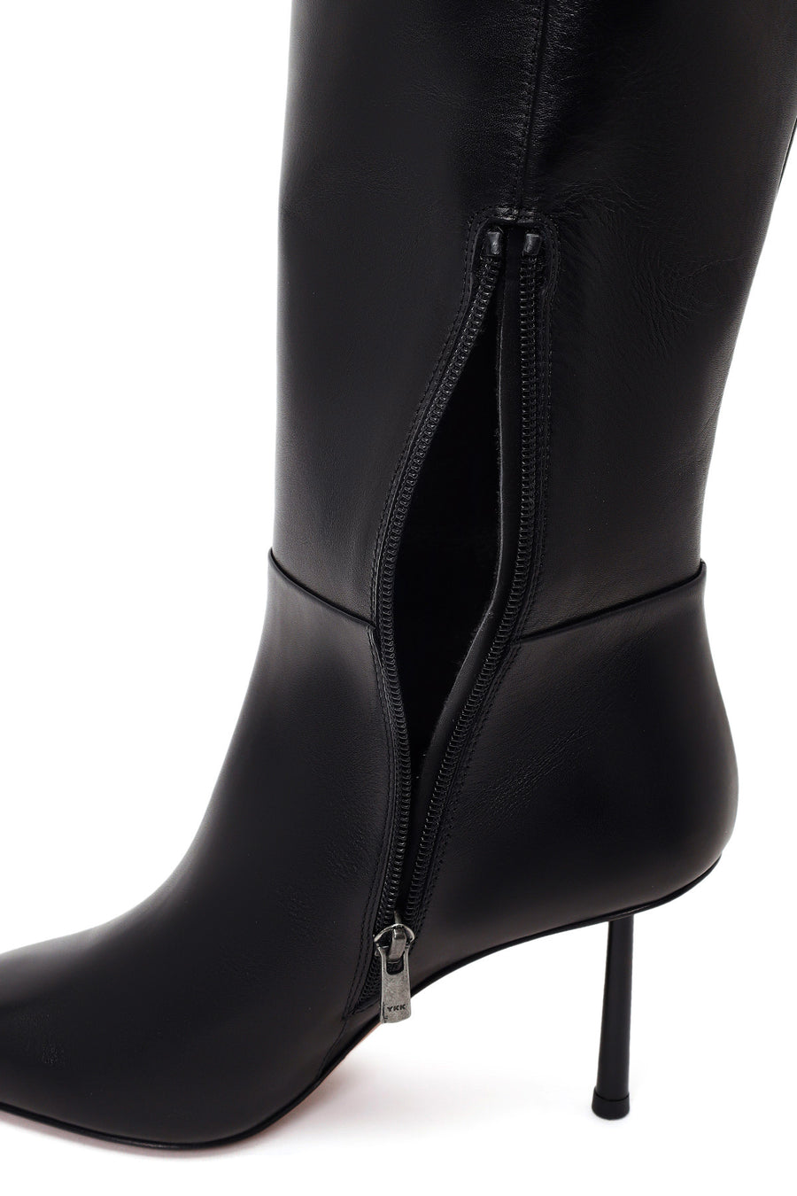 Woman Black Zip Closure Stiletto-Heel Leather Boots