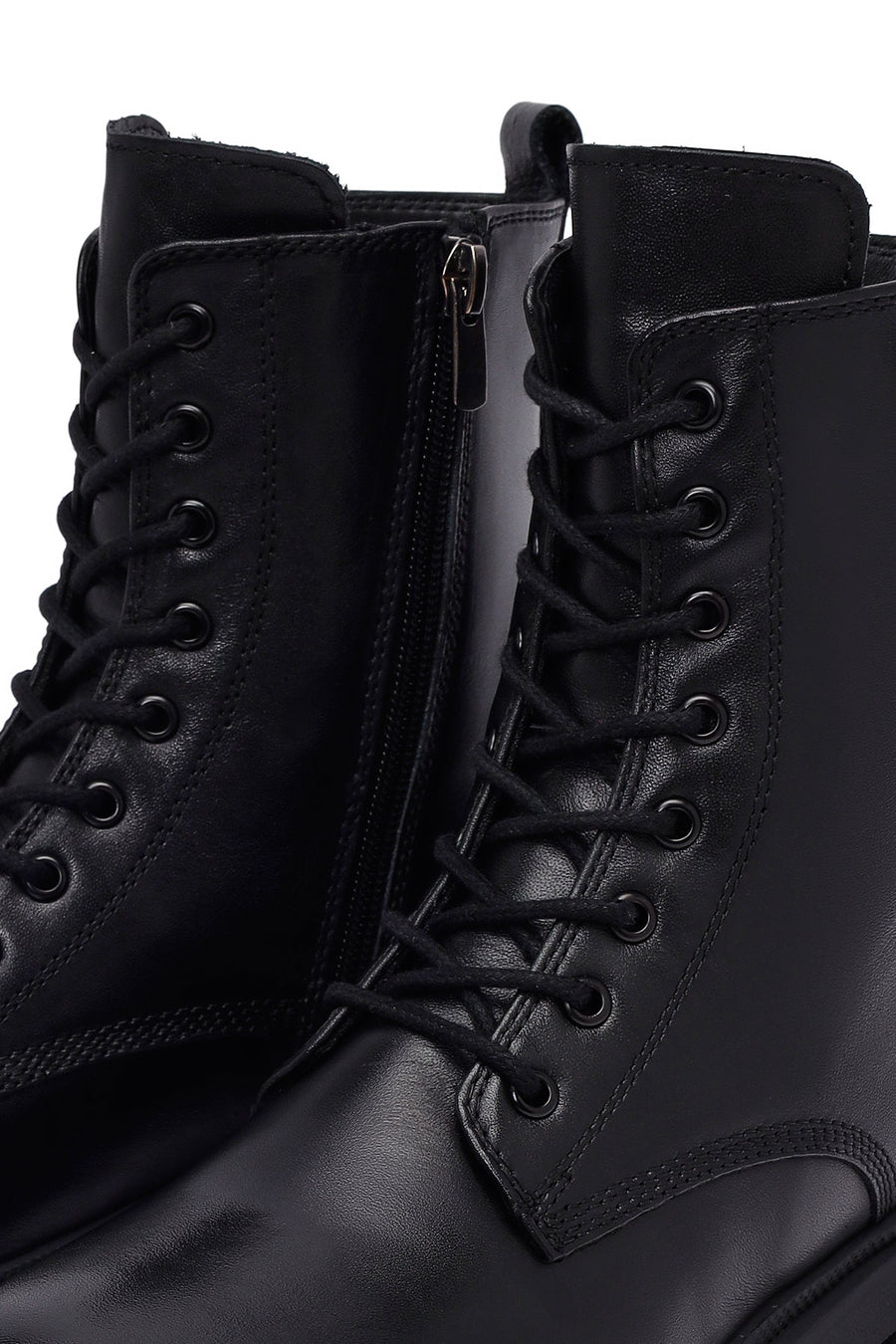 Women's Black Zippered Thick-Soled Leather Ankle Boots