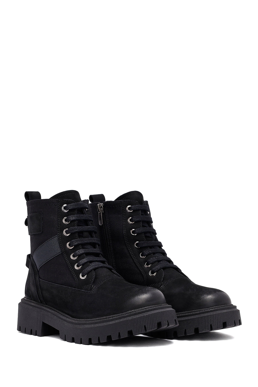 Woman Black Zippered Leather Postal Boots