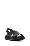 Women's Black Thick Soled Leather Comfort Sandals | Derimod