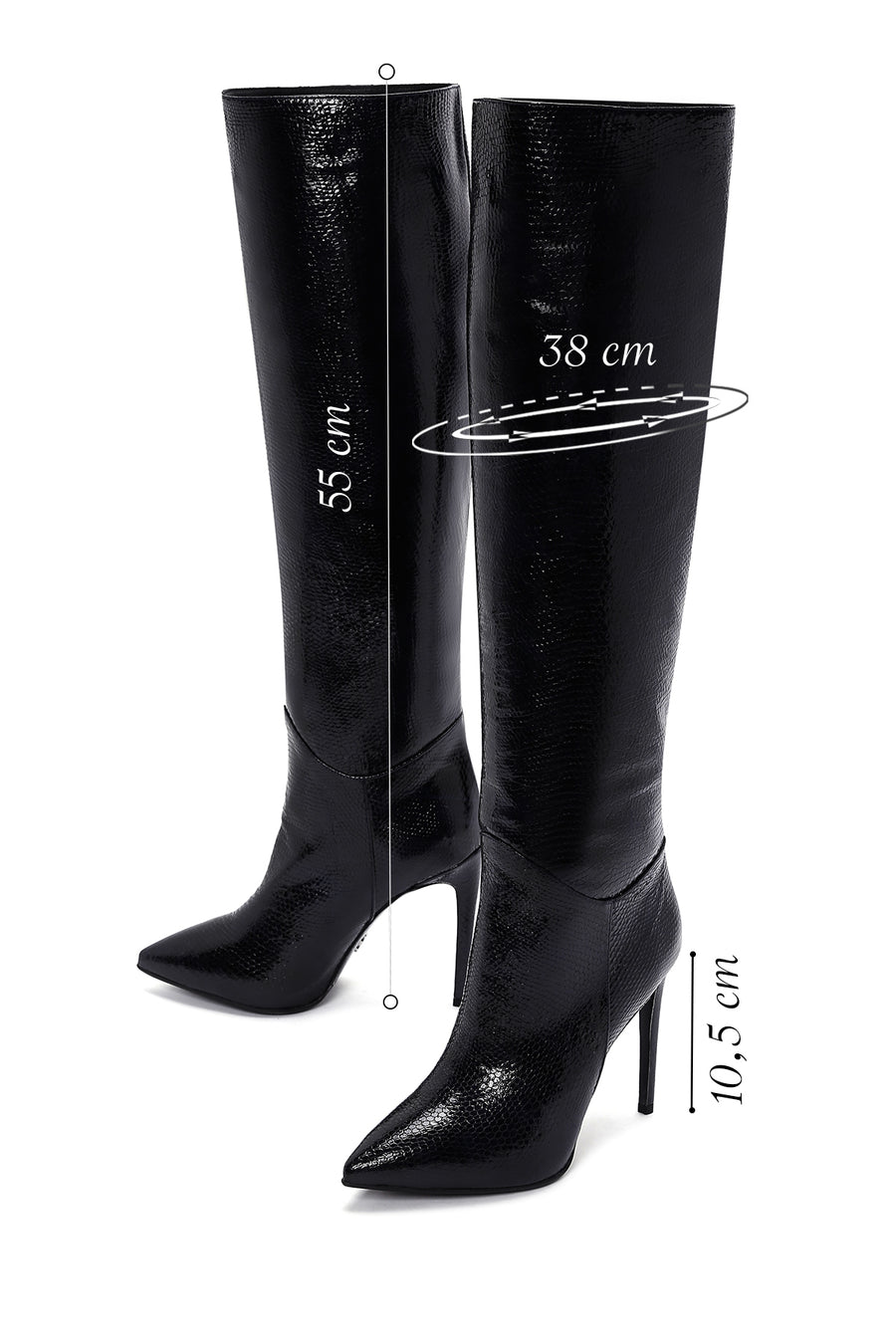 Women's Black Leather Thin Heeled Boots