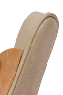 Woman Beige Double-Buckle Leather Comfort Slipper | Derimod