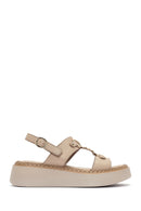 Women's Cream Ankle Buckle Thick Soled Leather Comfort Sandals | Derimod