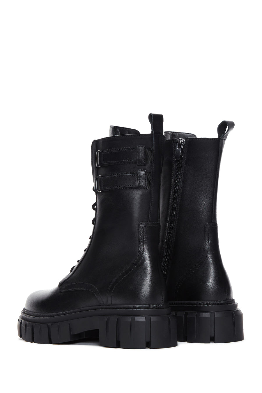 Women's Black Thick Soled Leather Boots