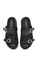 Women's Black Double Buckle Slippers | Derimod