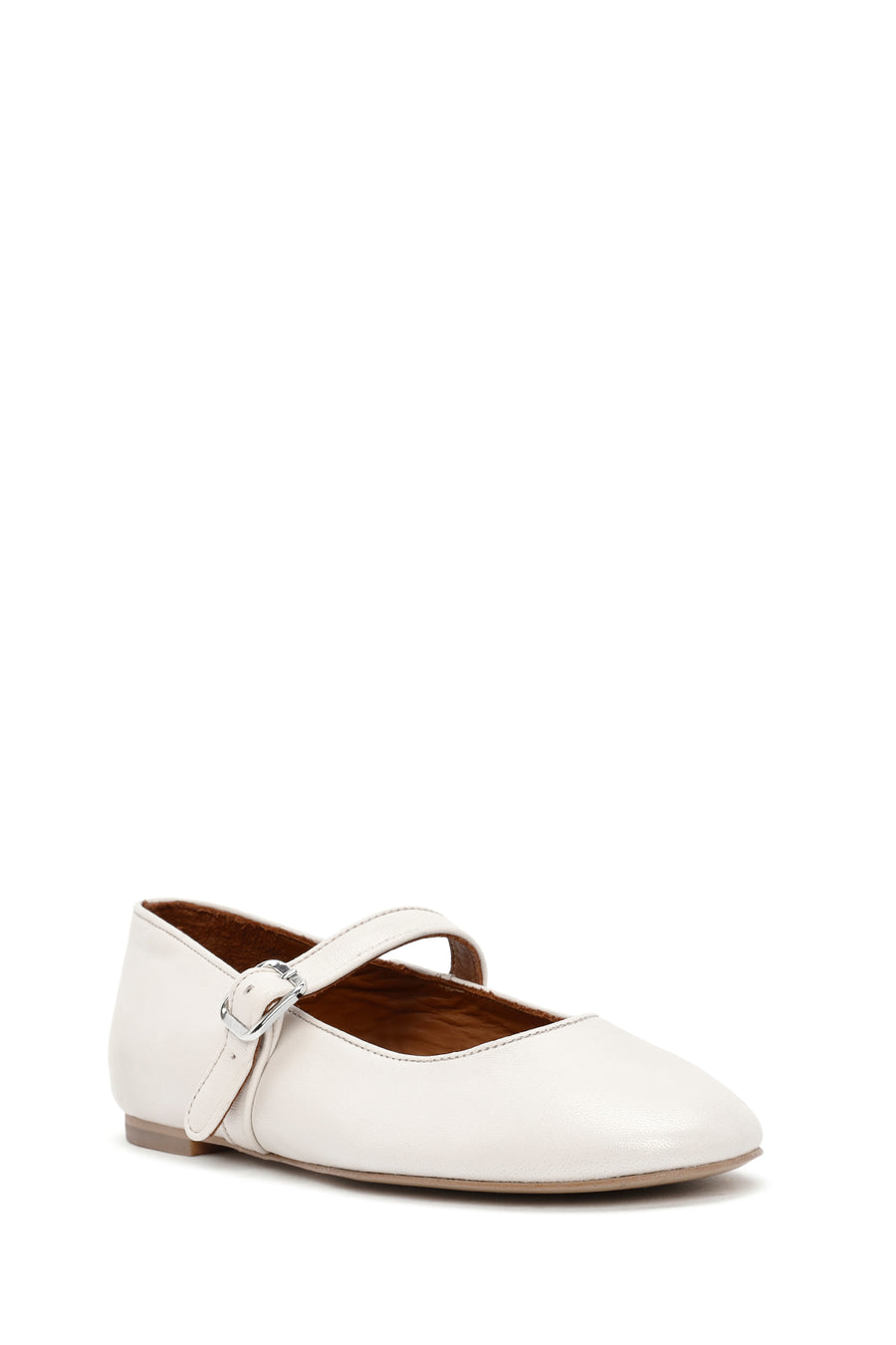 Women's White Buckled Leather Ballerinas