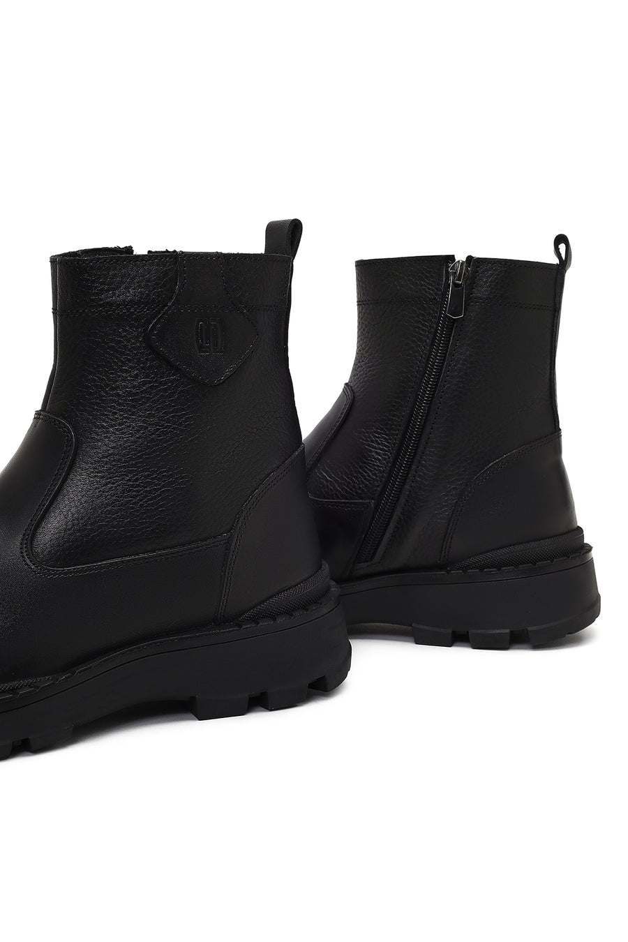 Men's Black Zippered Leather Casual Boot