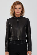 Darling Women's Black Sport Short Leather Coat | Derimod