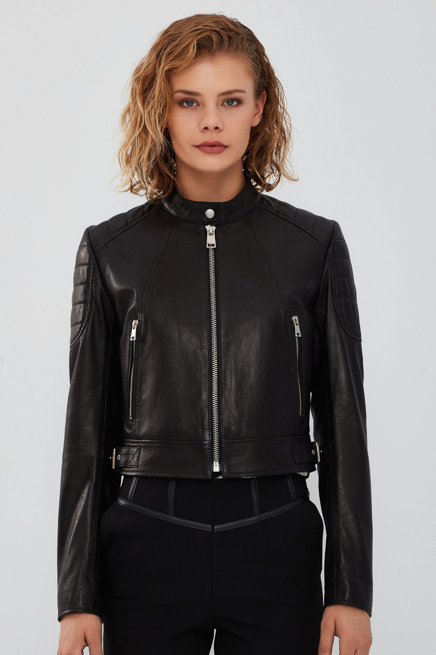 Darling Women's Black Sport Short Leather Coat