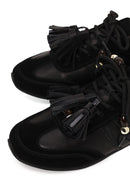 Kadın Siyah Bağcıklı Charmlı Leopar Deri Sneaker | Derimod