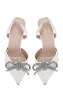 Women's White Stone Open Back Thin Heeled Suede Stiletto | Derimod