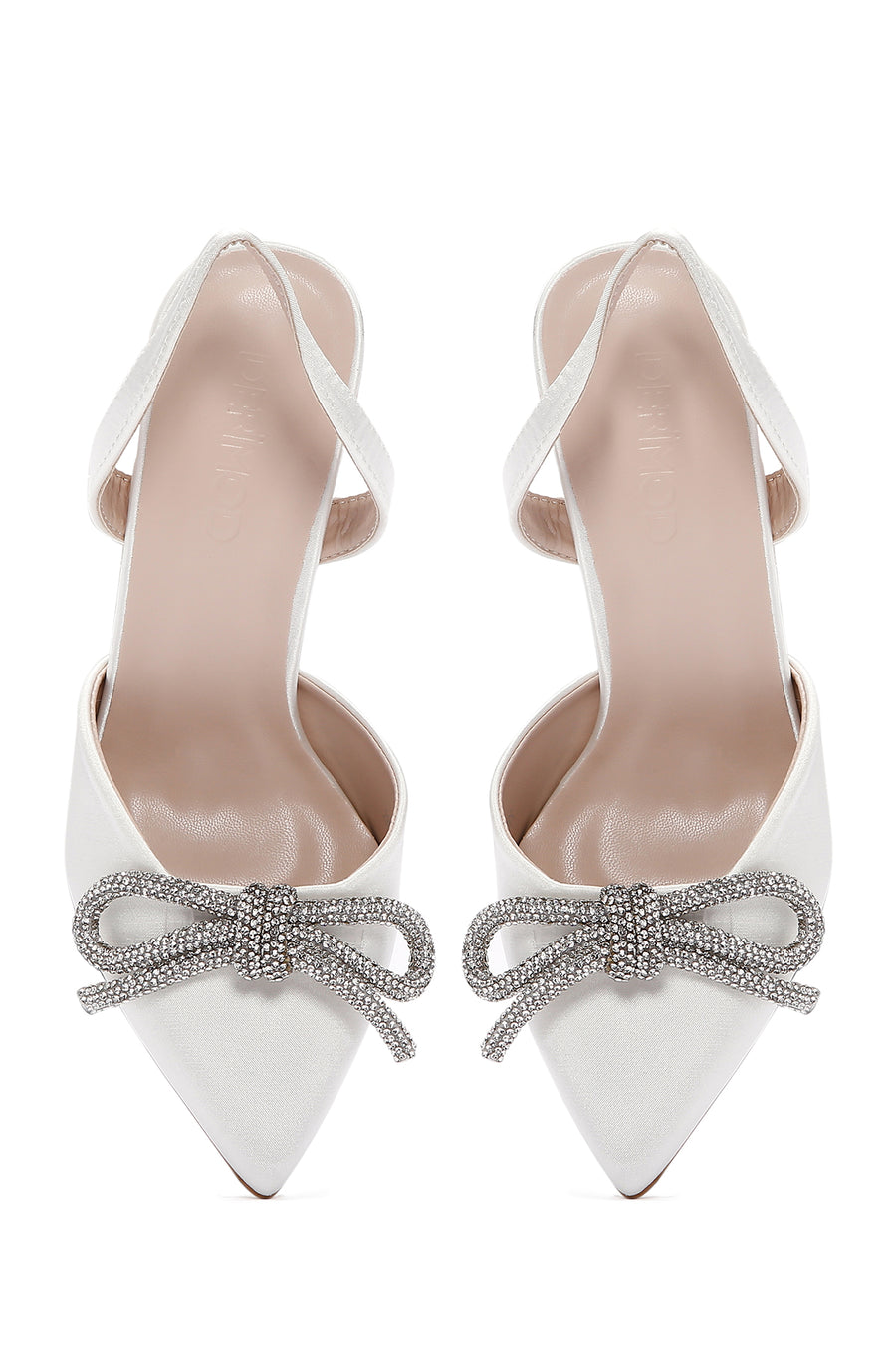 Women's White Stone Open Back Thin Heeled Suede Stiletto