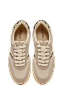 Women's Beige Lace-Up Thick-Soled Patterned Sport Shoe | Derimod
