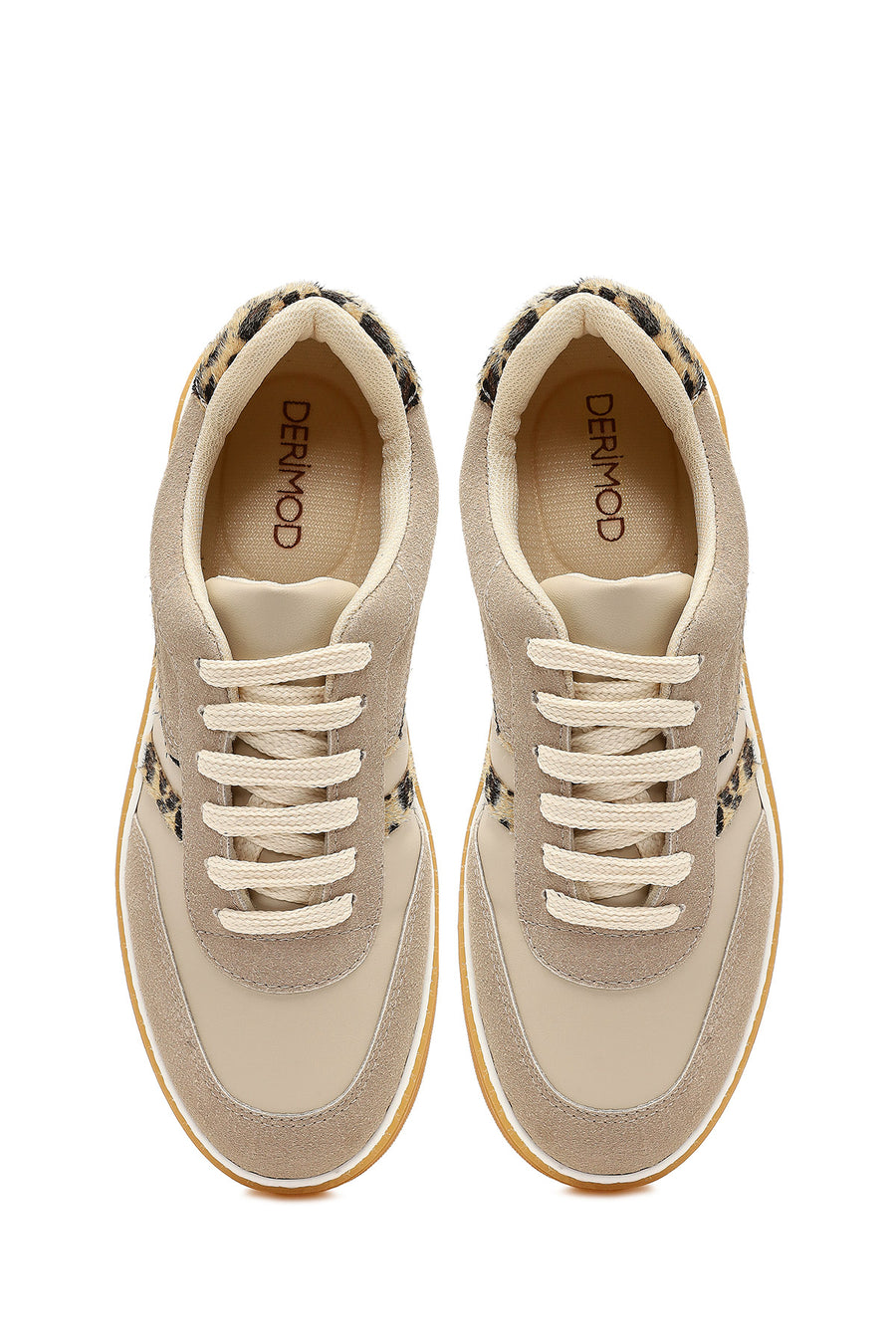 Women's Beige Lace-Up Thick-Soled Patterned Sport Shoe