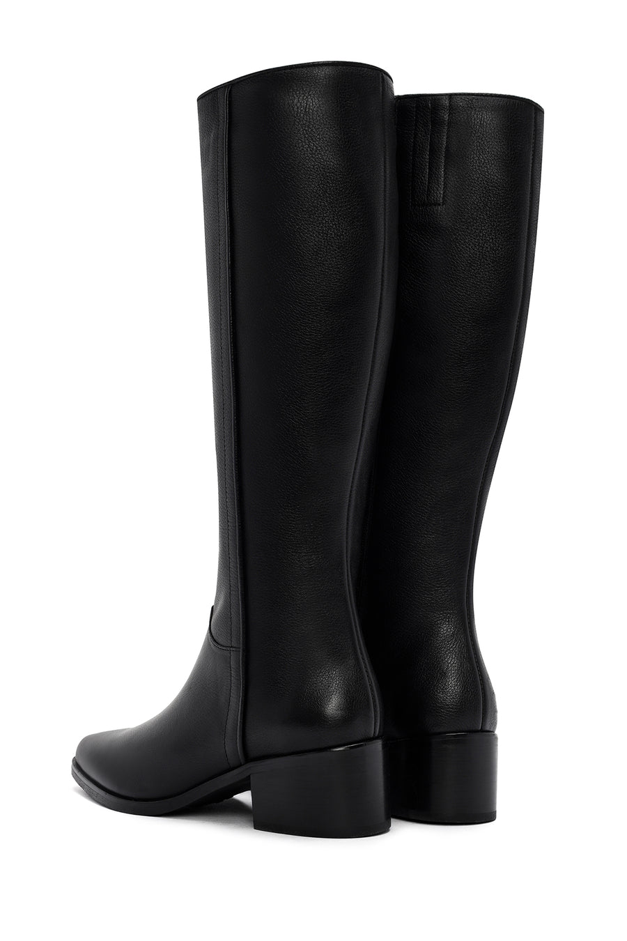 Woman Black Zip Closure Chunky Heeled Leather Boots
