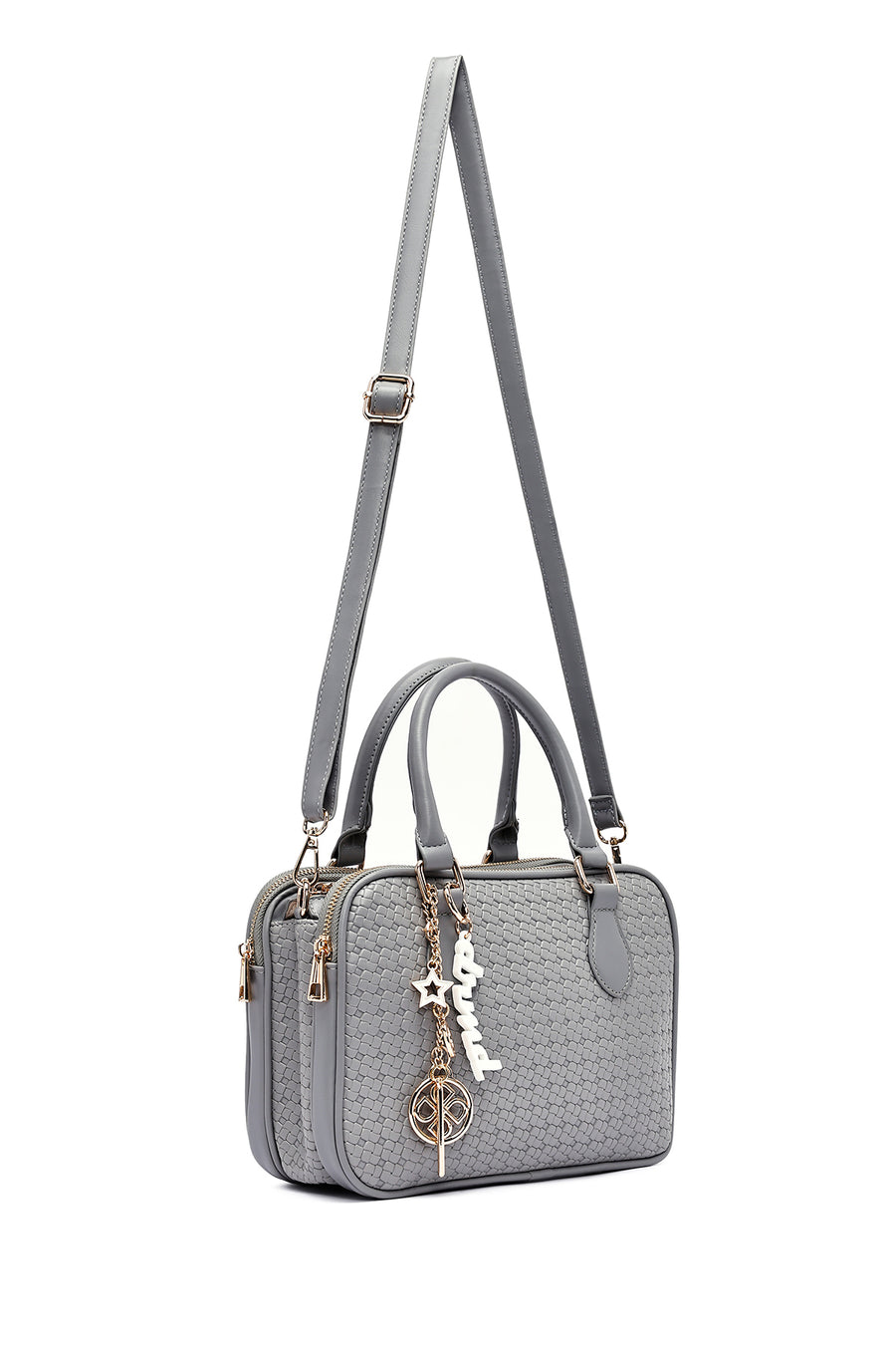 Women's Grey Long Strap Printed Classic Handbag