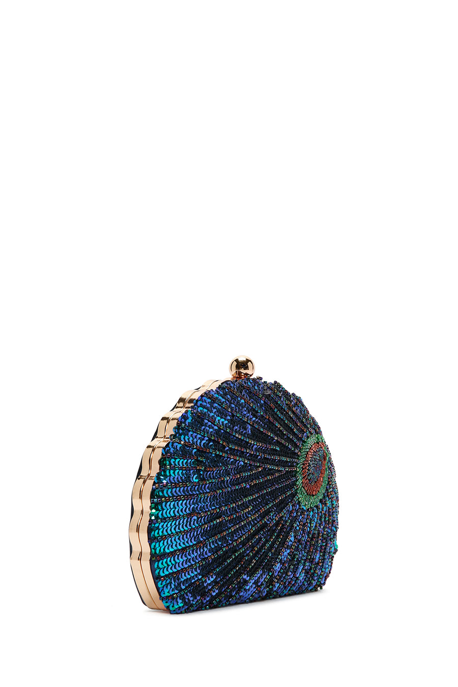 Women's Blue Long Chain Strap Sequined Box Evening Handbag
